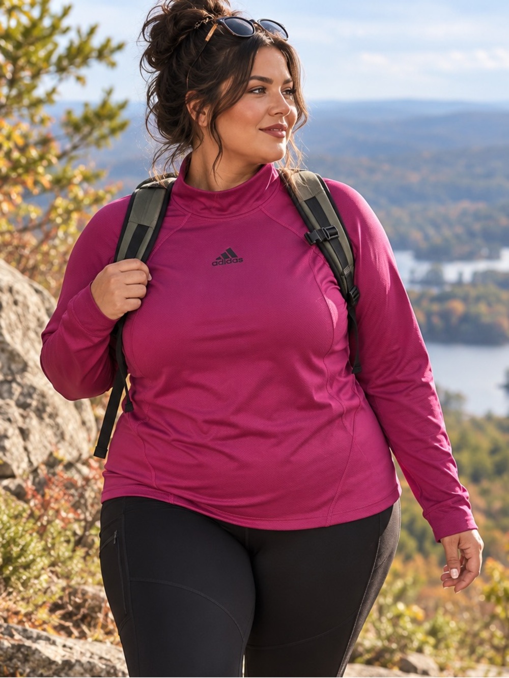 Adidas Women’s 4X Magenta Berry Long Sleeve Athletic Pullover Mock Neck